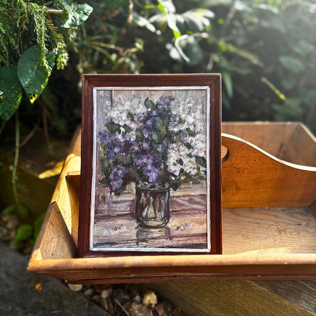 Small vintage floral oil painting