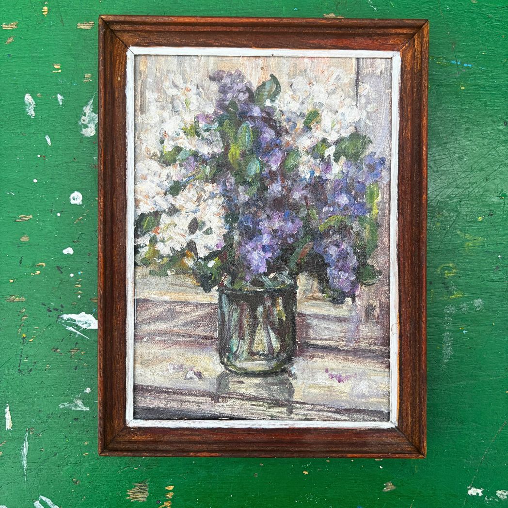 Small vintage floral oil painting