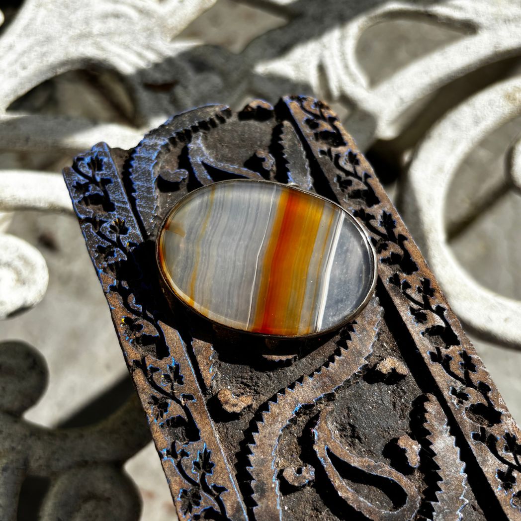 Victorian silver and banded agate brooch