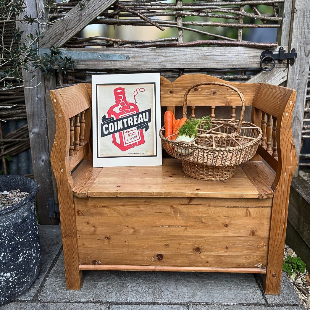 Vintage small pine settle with storage