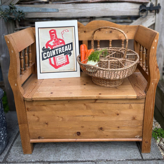 Vintage small pine settle with storage