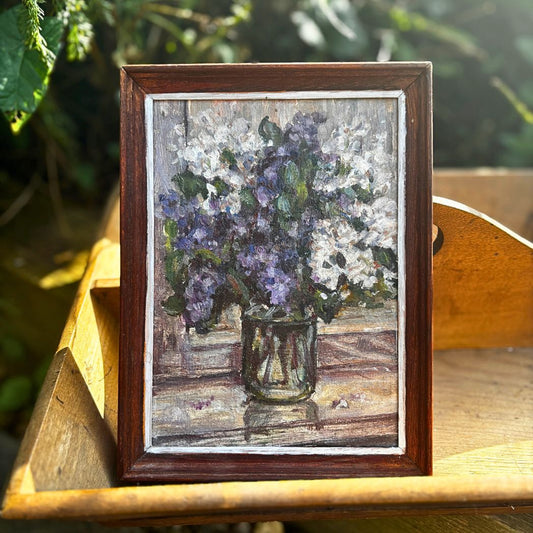 Small vintage floral oil painting